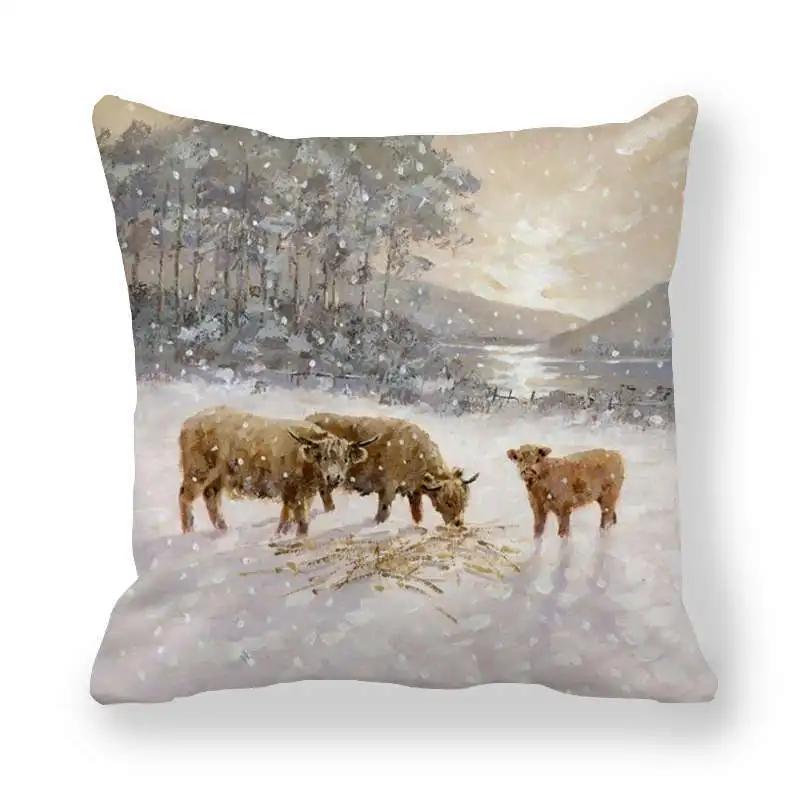 New Christmas Cushion Cover Print Robin Bird Pillow Navidad Gift Pillowcase Decoration