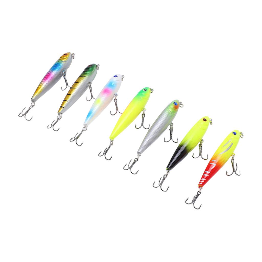 7pcs Minnow Fishing Lure Set 3D Lifelike Eyes Corrosion Resistance Top Water Pencil Bait