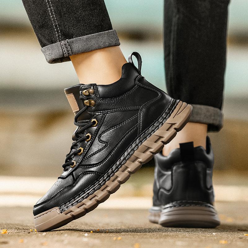 Men's High-top Casual Leather Shoes Handmade Plush Shoes Casual Shoes Autumn and Winter Plus Size 39-47