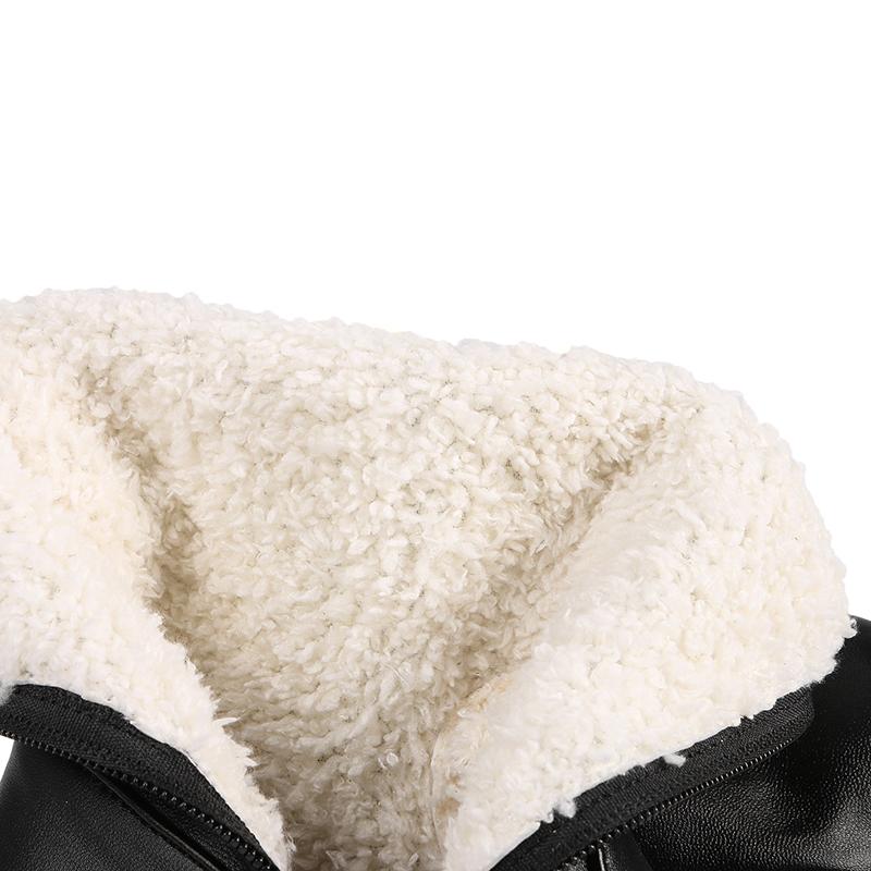 2025 Pure Color Elastic Pu Knee Boots Plus Size Round Toe Thick Heel Side Zipper Warm Inner Sleeve Slip On Long Women's Boots