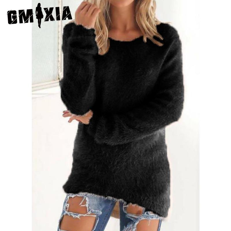 GMXIA Women's Fashion Casual Solid Color Print Autumn Winter Long Sleeve O-Neck Loose Sweaters