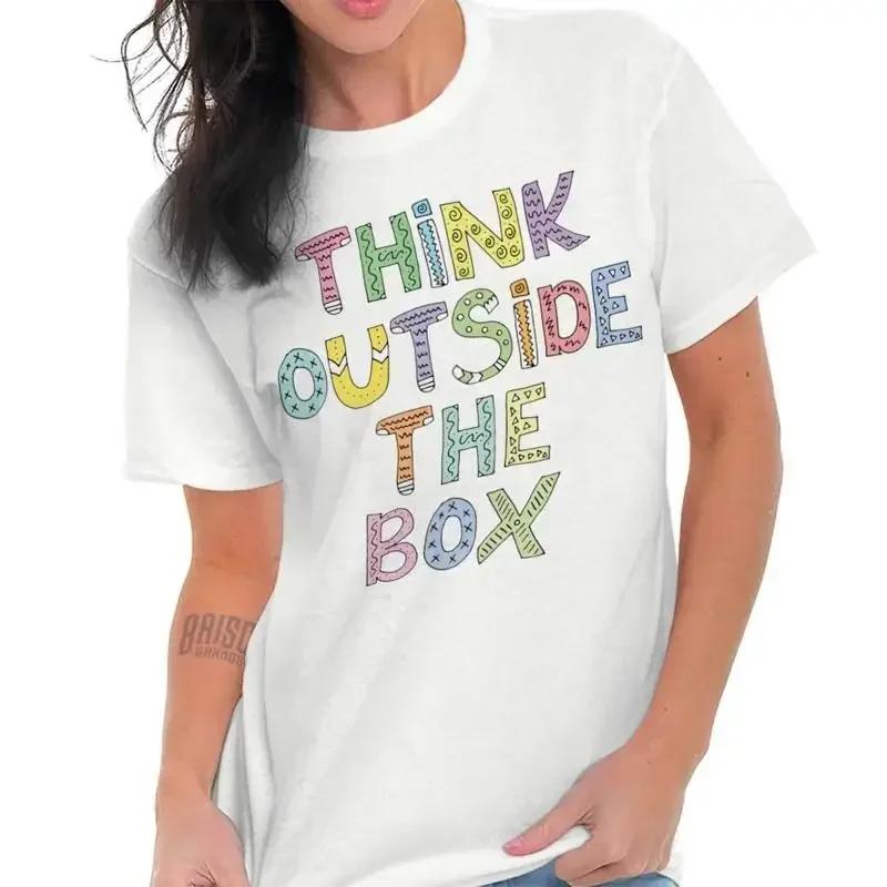 Think Outside Box Teacher Artist Cute Gift Womens Crewneck T Shirt Tees Tops
