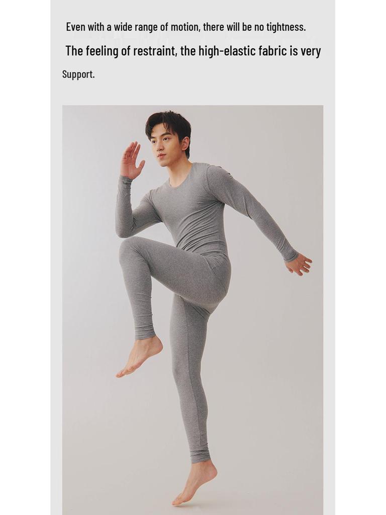 2025 Men's Slim-Fit Warm Thin Cotton Underwear Set - Class A Brushed Baby Cotton for Autumn