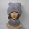 Winter Girls Fashion Fluffy Real Rex Rabbit Fur Hat Scarf Sets Warm Real Rex Rabbit Fur Cat's Ear Hats Women Good Quality Real Fur Cap Scarves