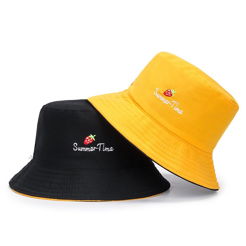 Male and female couple double-sided embroidery text bucket hat spring and summer student sunshade basin hat big brim