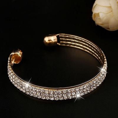 Women Rhinestone White Cubic Open Cuff Bangle Bracelet Jewelry Bling