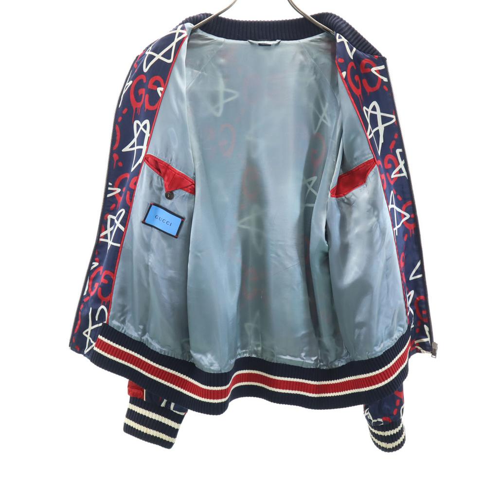GUCCI 16AW Italian rayon blend Ghost all-over print Bomber Jacket 50 Navy Men's Used