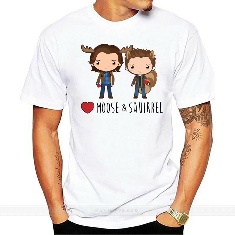 Fashion Mens Short sleeve T Shirt Love Moose & Squirrel Supernatural T-Shirt Men Printing Short Sleeve Tshirt trend S разноцветный
