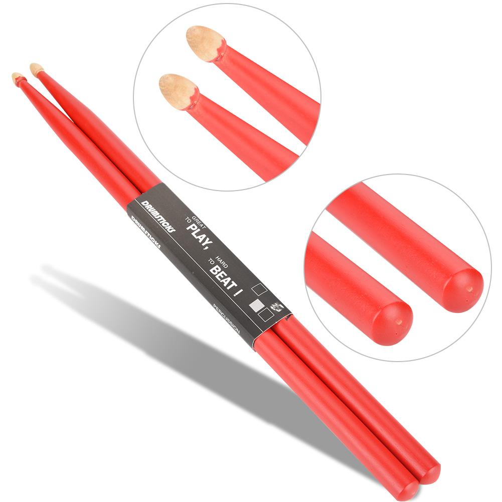 1 Pair 5A Drum Sticks Maple Wood Drumsticks Instruments Accessories (Red)