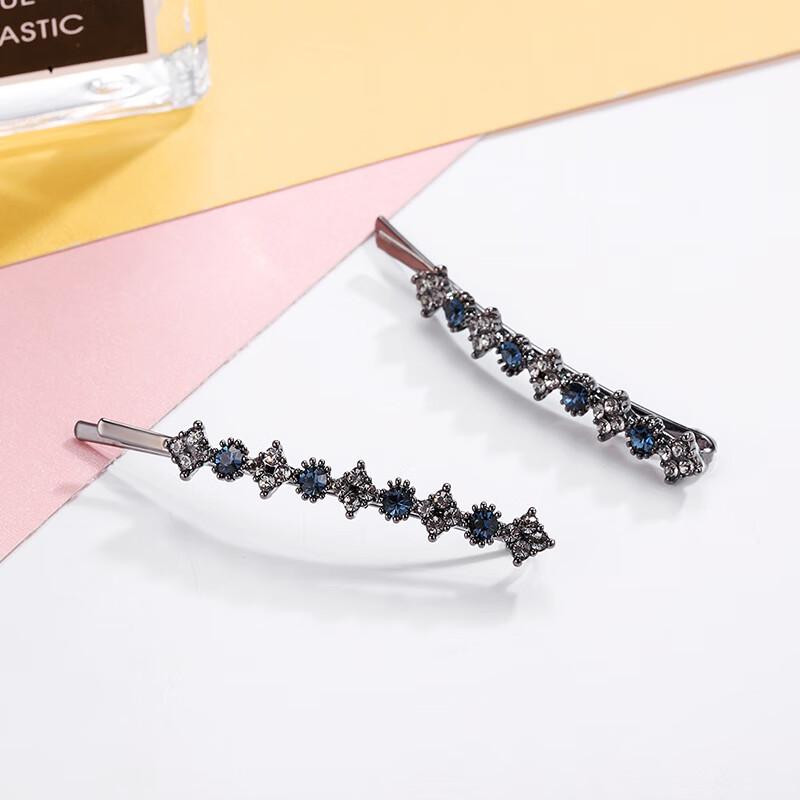 CHIMERA 2 Rhinestone Hair Clips, Bangs Clip, Barrette, Top Clip, Grey-blue