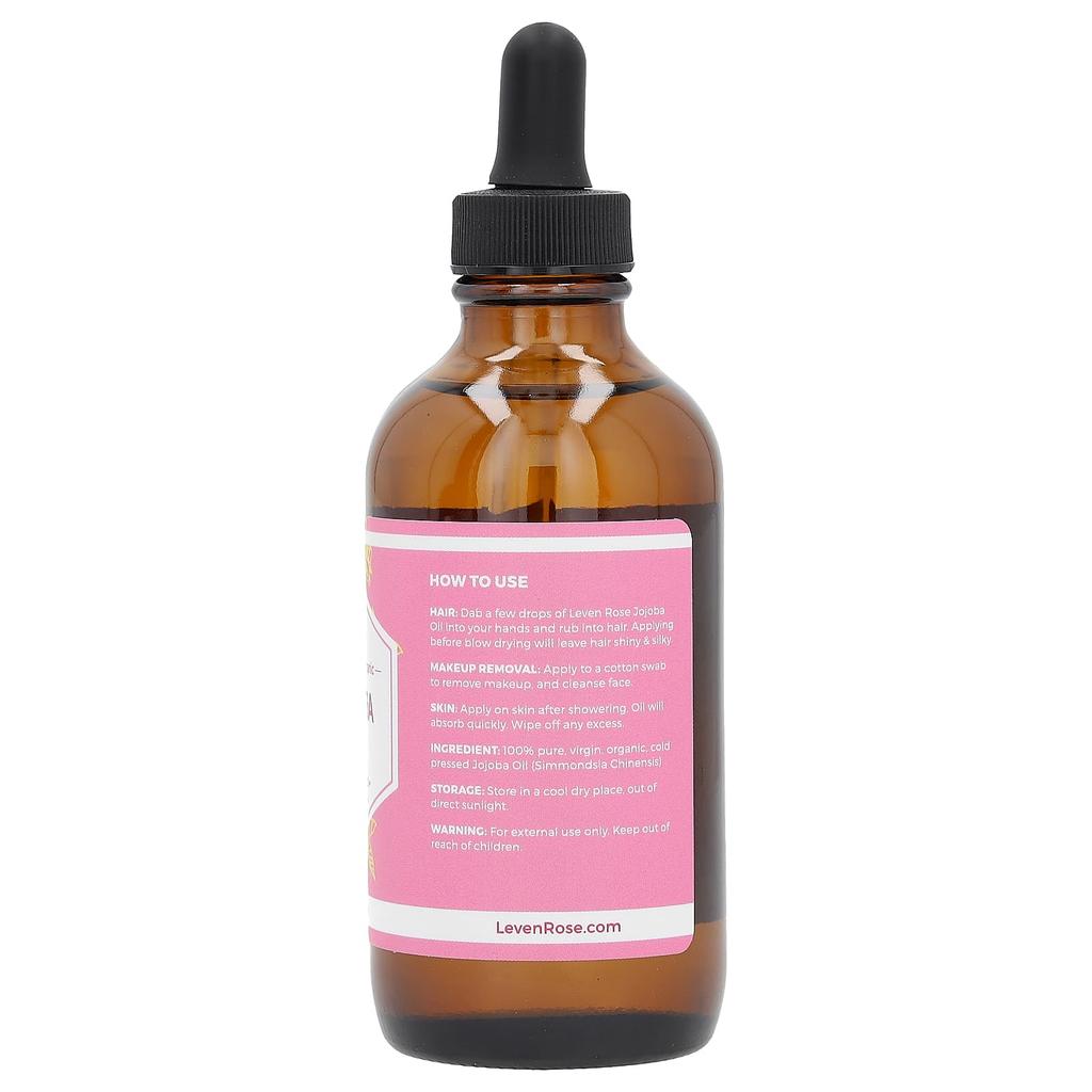 Leven Rose, ulei de jojoba organic 100% pur, 4 fl oz (118 ml)