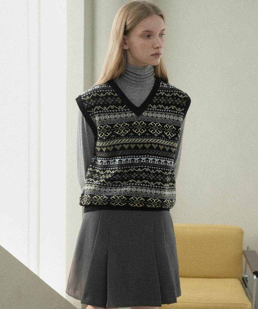 Vleti Ramswool Jacquard Knit Vest (Black)