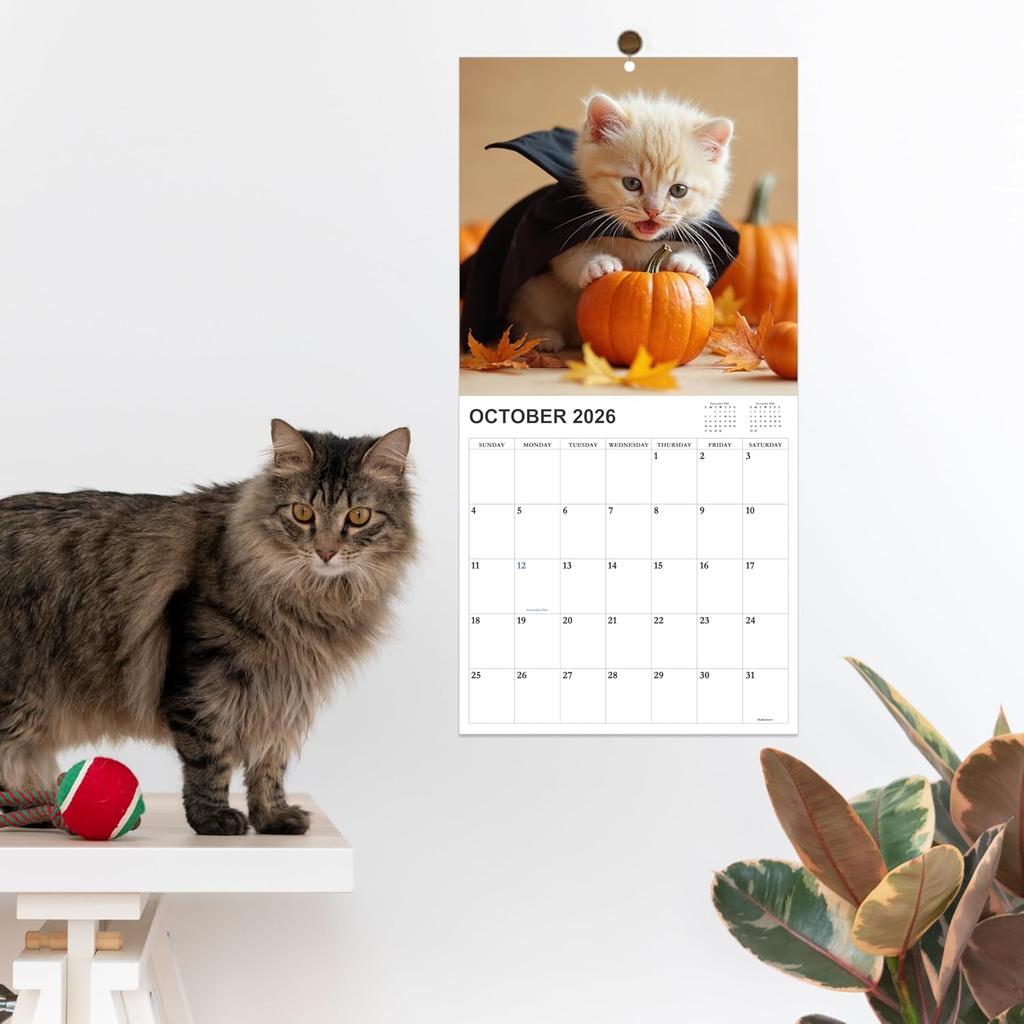 2026-2027 Calendar - 18 Monthly 2026-2027 Wall Calendar, Jan. 2026 - Jun. 2027, Cat Calendar with Unruled Blocks, Wall Calendar for Office School