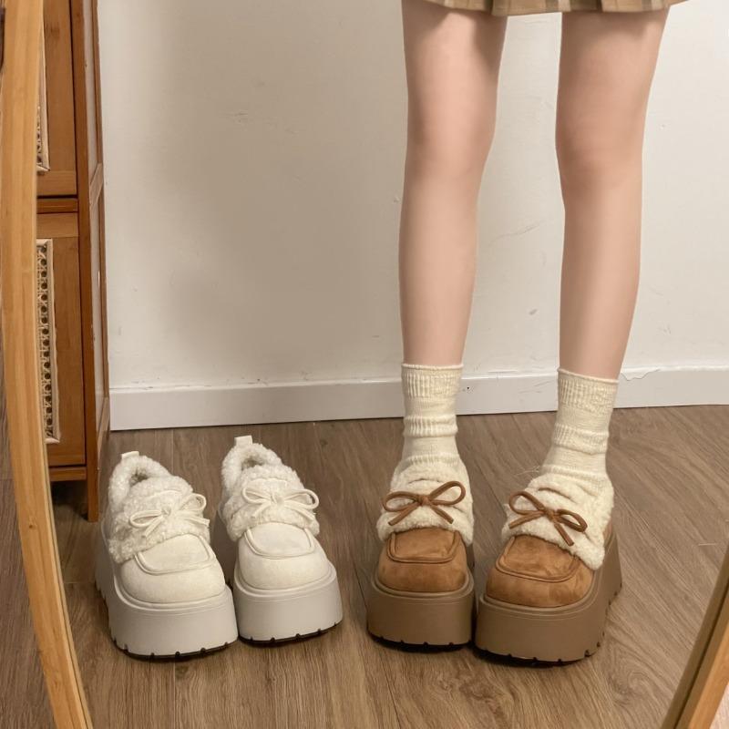 Sweet heightening thick-soled velvet cotton shoes for women's new autumn and winter thickened warm solid-color fluffy shoes