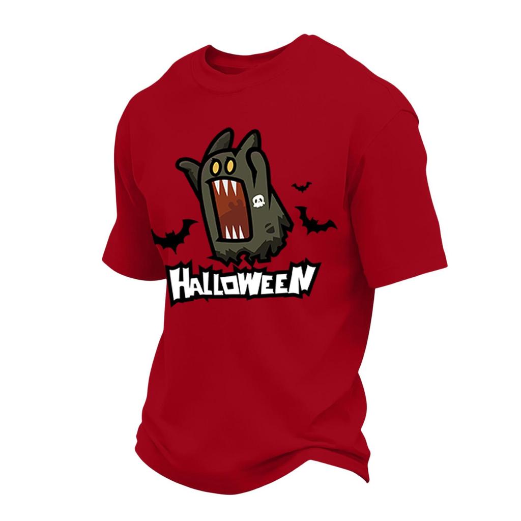 Men's Short Sleeve Round Neck T-Shirt with Halloween Print and Letter Pattern