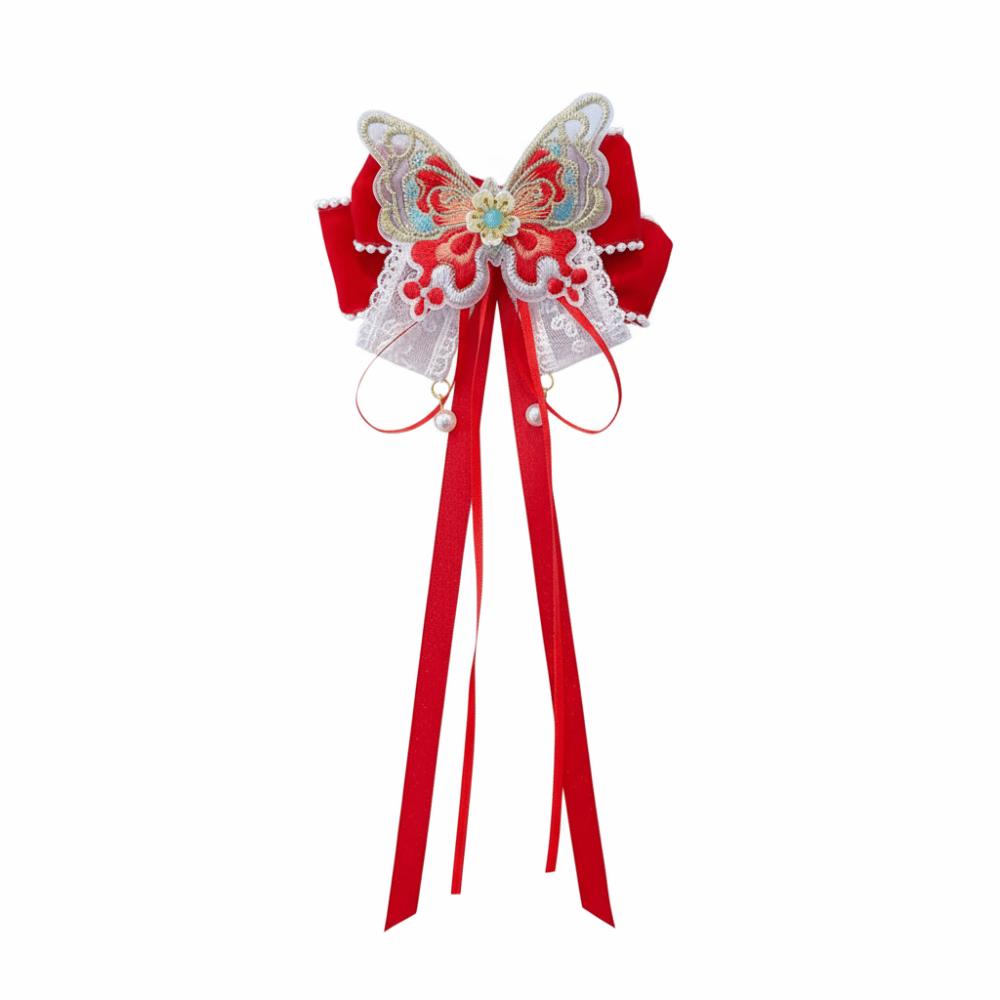 Red New Year Hairpin Ribbon Hanfu Hair Ornamen Holiday Bow Ribbon Hair Clip Festival