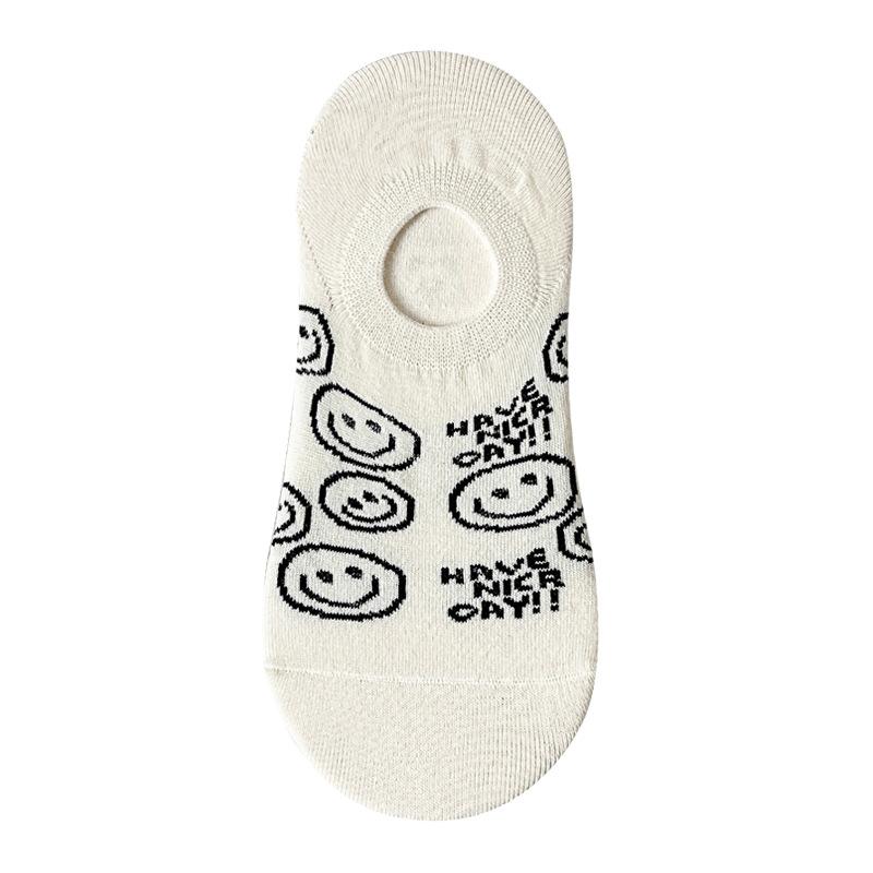 Women's Spring Anti-ball Boat Socks Cartoon Striped Smiling Face Short Socks Shallow Mouth Invisible Cotton Socks