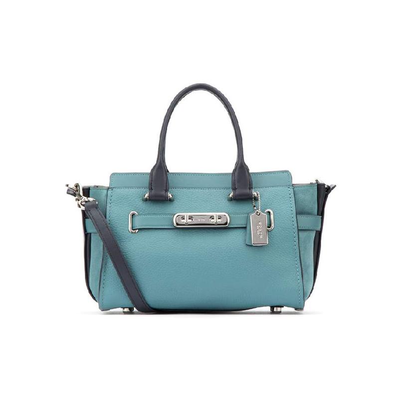 COACH Swagger zipper closure leather handbag medium women s blue синий