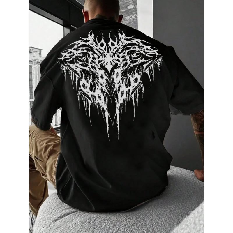 Europäische Größen [Gothic T-Shirt] Dunkles Gothic Geometrisches Print-T-Shirt | Herren Sommer Freizeit-T-Shirt mit normaler Passform