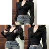 Long Sleeve T Shirt For Women Short Crop Top With V Neck For Autumn Casual Wear