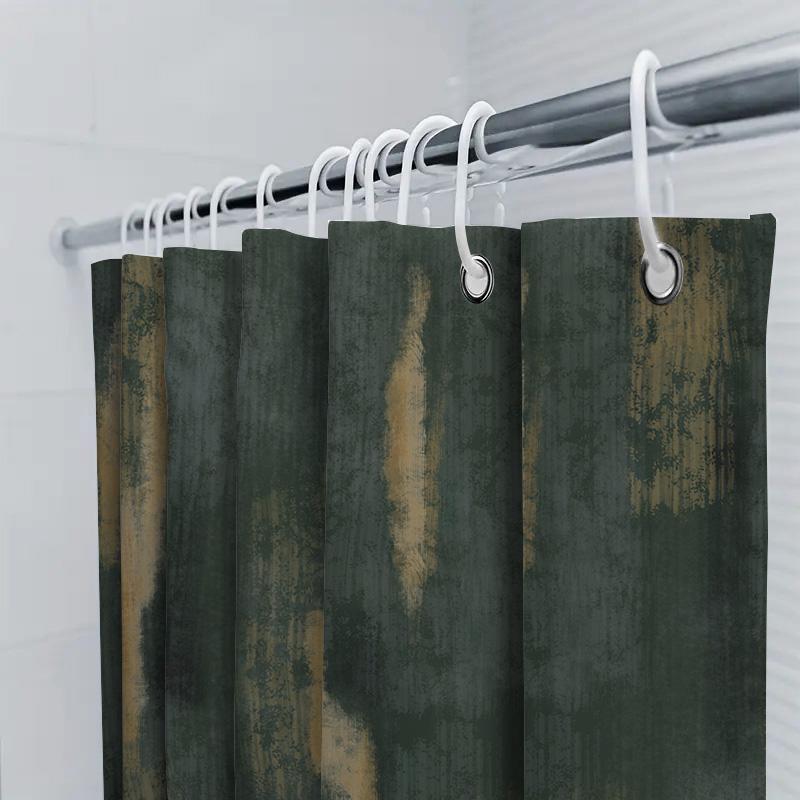 Green And Golden Abstract Pattern Waterproof Bathroom Shower Curtain, Durable Fabric With Hooks For Easy Installation Perfect Ad