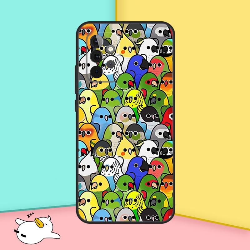 Cartoon Cockatiel Collage Case For Samsung Galaxy A34 A54 A14 A36 A56 A06 A13 A53 A32 A12 A22 A52 A35 A17 A16 A55 A15
