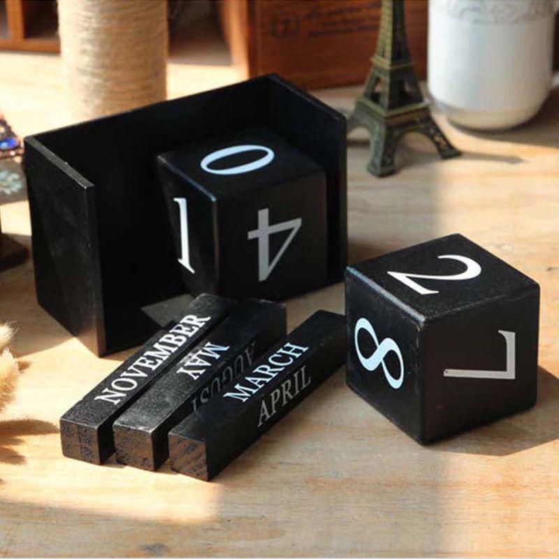 Wooden Perpetual Calendar Eternal Blocks Month Date Display Desktop Photography Props Home Decor