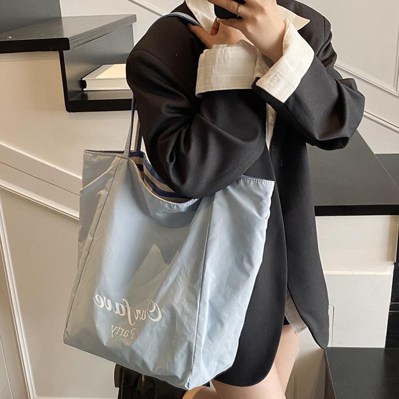 

Ленивая сумка-тоут из полосатой парусины, двусторонняя, сумка-тоут, женская большая вместительная плечевая сумка для покупок синий