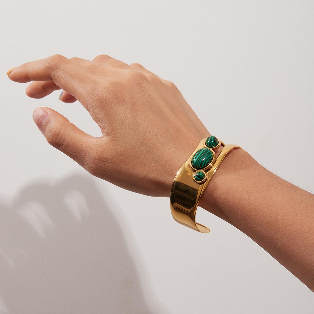 Vintage Stainless Steel Tiger Eye Stone Hollow Bracelet Women's Bangle Accessories