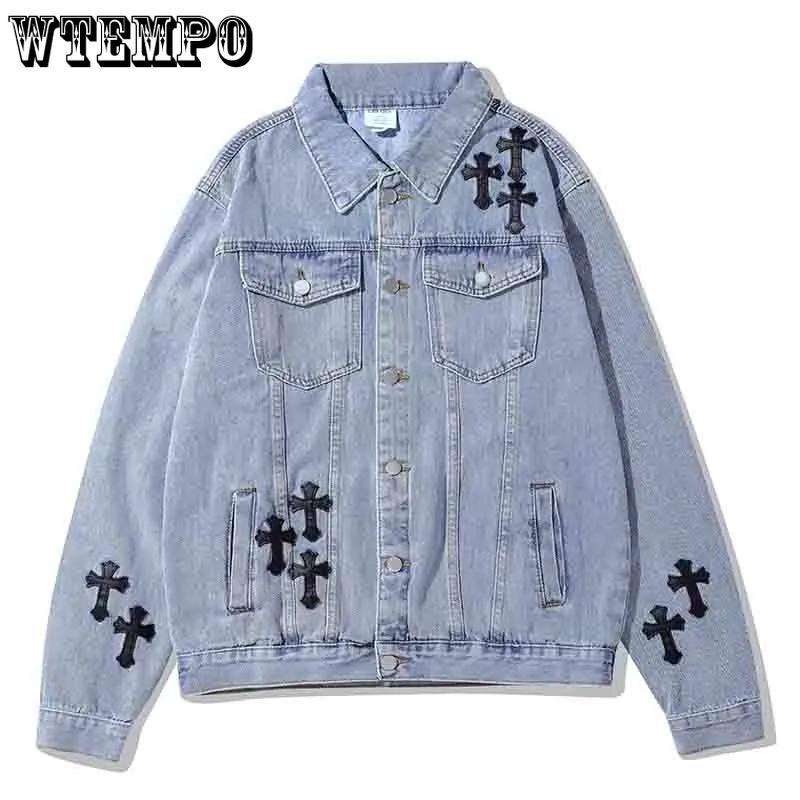 

Вільна джинсова куртка з вишивкою. Жіноче повсякденне вуличне пальто в стилі ретро. Весна та осінь S чорний