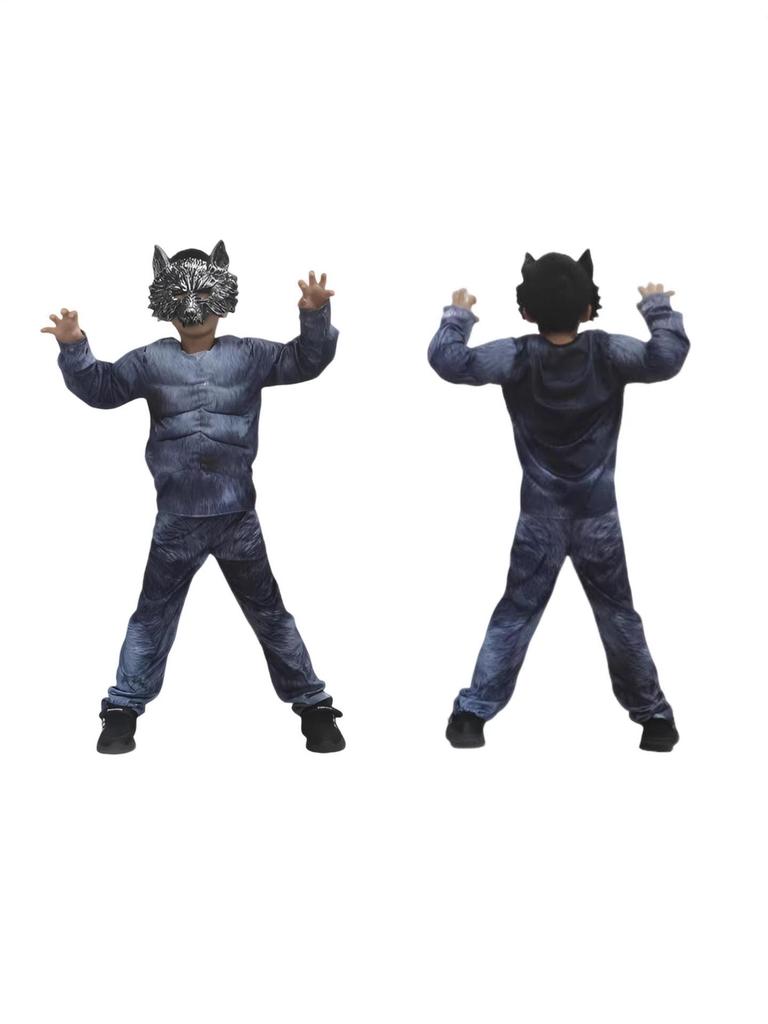 Children's Werewolf Muscle Costume: Top, Pants, and Mask for Boys and Girls Halloween Performance.