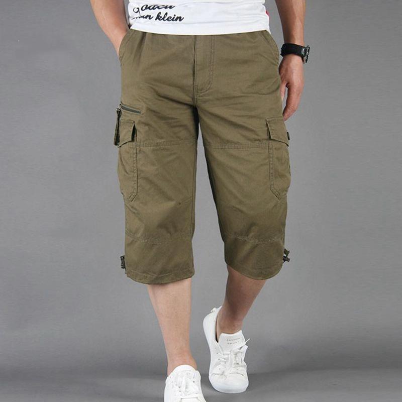 Men's Summer Cropped Trousers Overalls Loose Thin Multi Pocket Outdoor Sports Casual Shorts