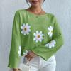 Women's Fashion Casual Flower Print Loose  Sleeve Knitwear Top Sweater