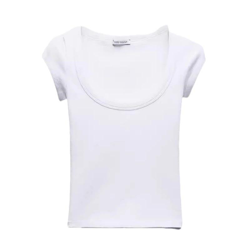 Women's Summer Sweet & Spicy Slim Fit Round Neck Ribbed Cotton T-Shirt, Short Sleeves