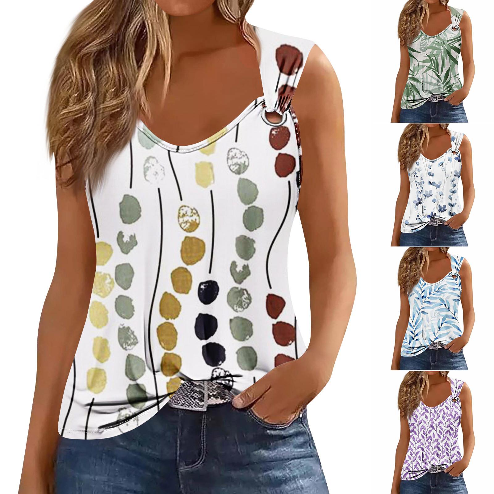 

Женская майка с V-образным вырезом, базовые повседневные летние летние топы без рукавов с глубоким боковым вырезом и принтом для женщин L синий