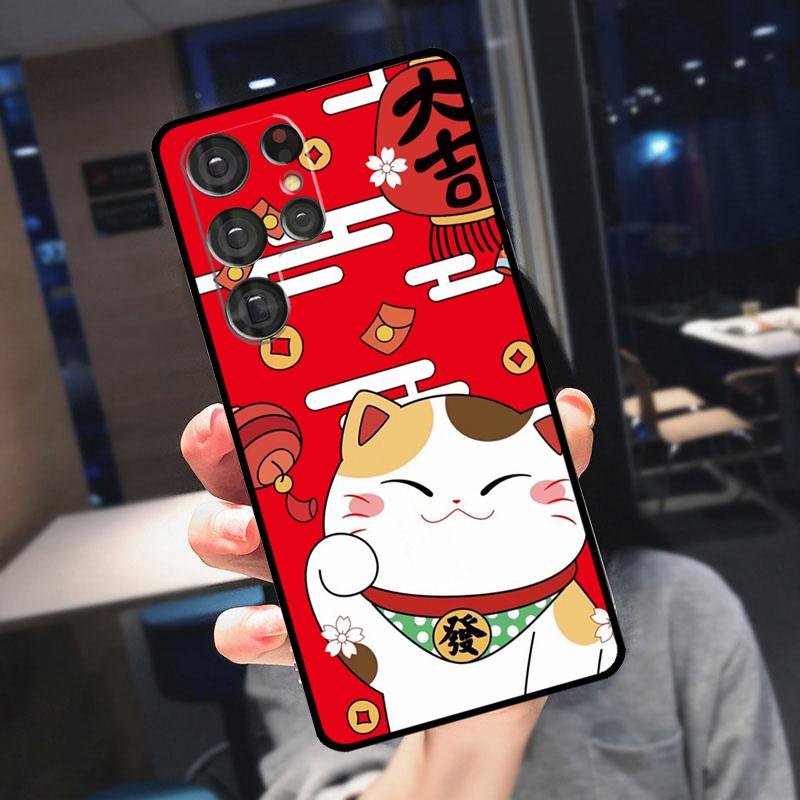 Maneki Neko Lucky Money Cat Cover For Samsung Galaxy S23 S24 S25 Ultra S21 S22 S20 S9 S10 Plus S21 FE S24 FE Phone Case