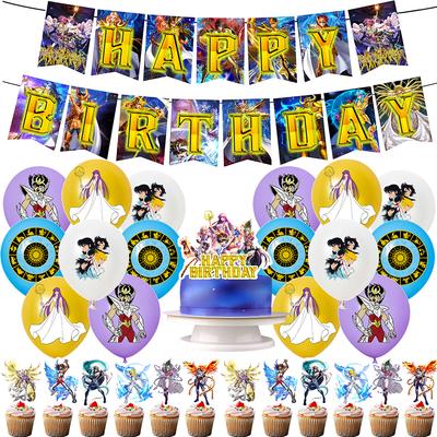 30Pcs Saint Seiya Party Supplies Include A Banner, Cake Toppers, Balloons