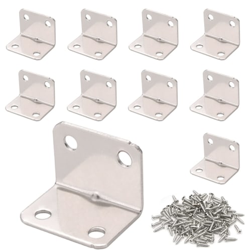L-Shaped Corner Braces, Stainless Steel Right-Angle L-Shaped Iron Brackets for Furniture Shelves, Bronze Tone, 10pcs (25*25*32mm), Includes 40 M4*16 S
