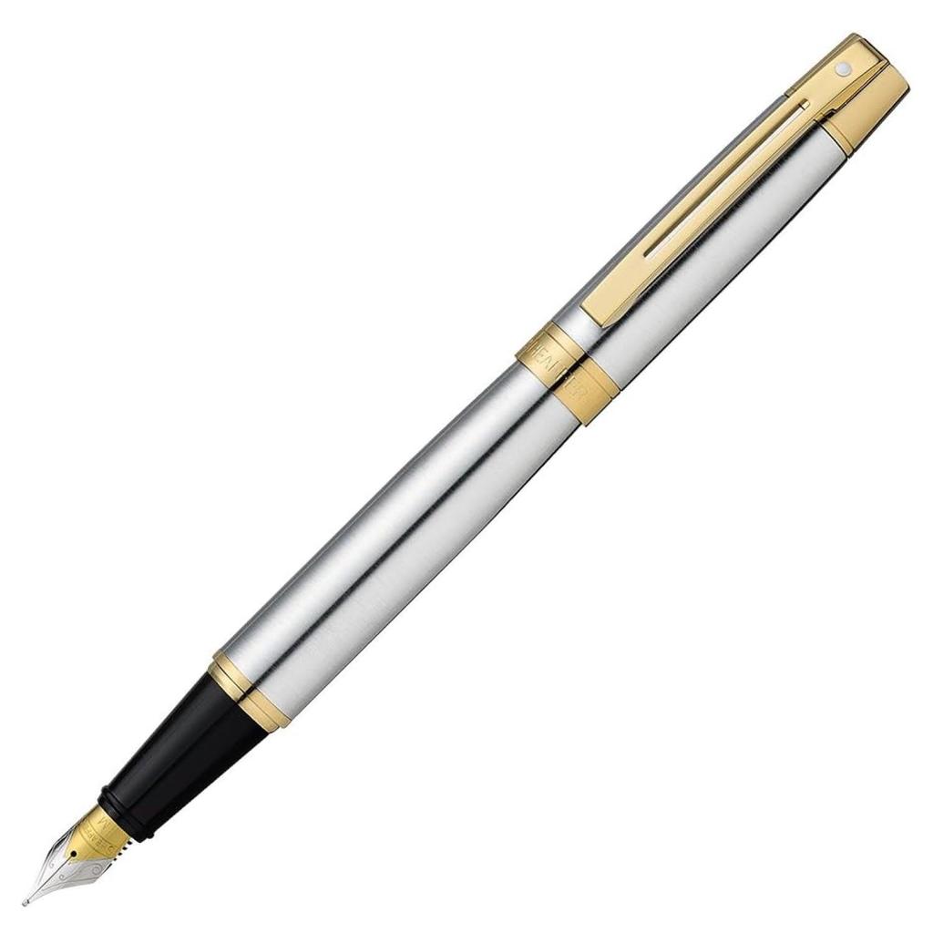 Sheaffer 300 Fountain Fine Brushed Chrome Officially Imported Pen, Nib, SGC9327PN-F, GTT,