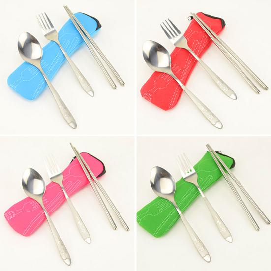 Przenośny chopstick Łyżka Widelec Zastawa stołowa Torba do przechowywania Podróż Camping Etui na sztućce