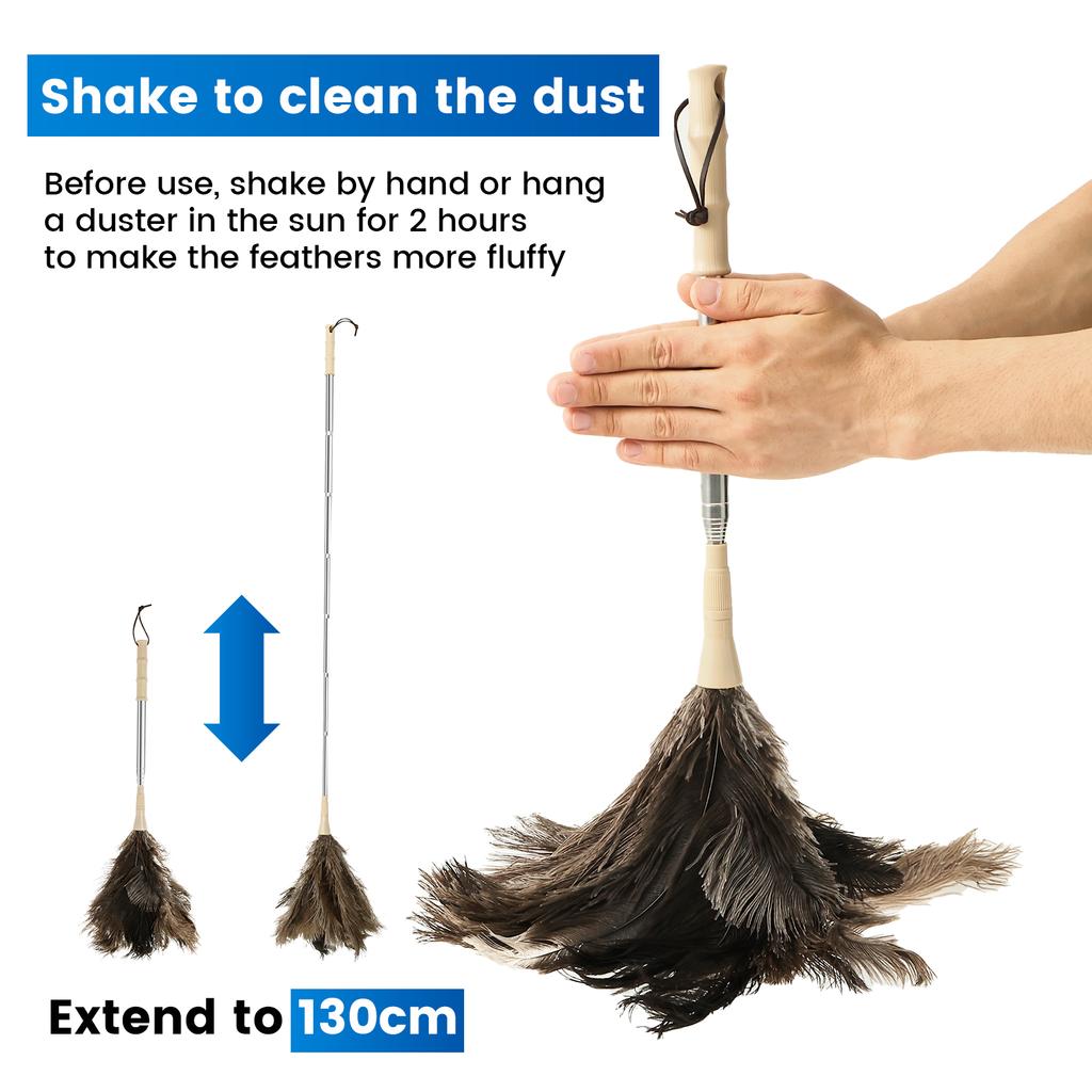 30-130CM Adjustable Ostrich Feather Duster Efficient Duster Furniture Cleaning Tool with Retractable Handle for Painting Craft