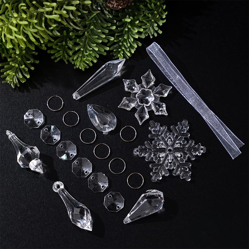 Clear Acrylic Christmas Tree Decorations Christmas Hanging Ornaments Snowflake & Icicle Hanging Decor New Year Party Decorations