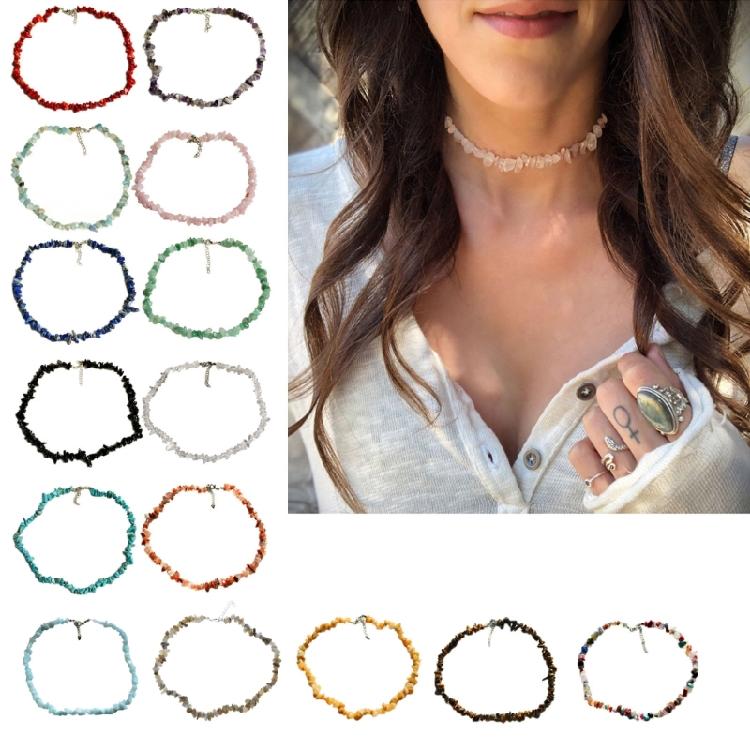 Natural Stones Necklace Gravel Necklaces Women Handmade Small Chokers Jewelry