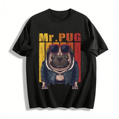 Vintage Trendy Mr.Pug Print Casual Top Pure Cotton T-shirt