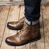 Herren Motorradstiefel Knöchel Vintage Retro Schnürung Reißverschluss Mode Gute Qualität Braun Klassiker Freizeitschuhe Für Herren Übergröße 38-48
