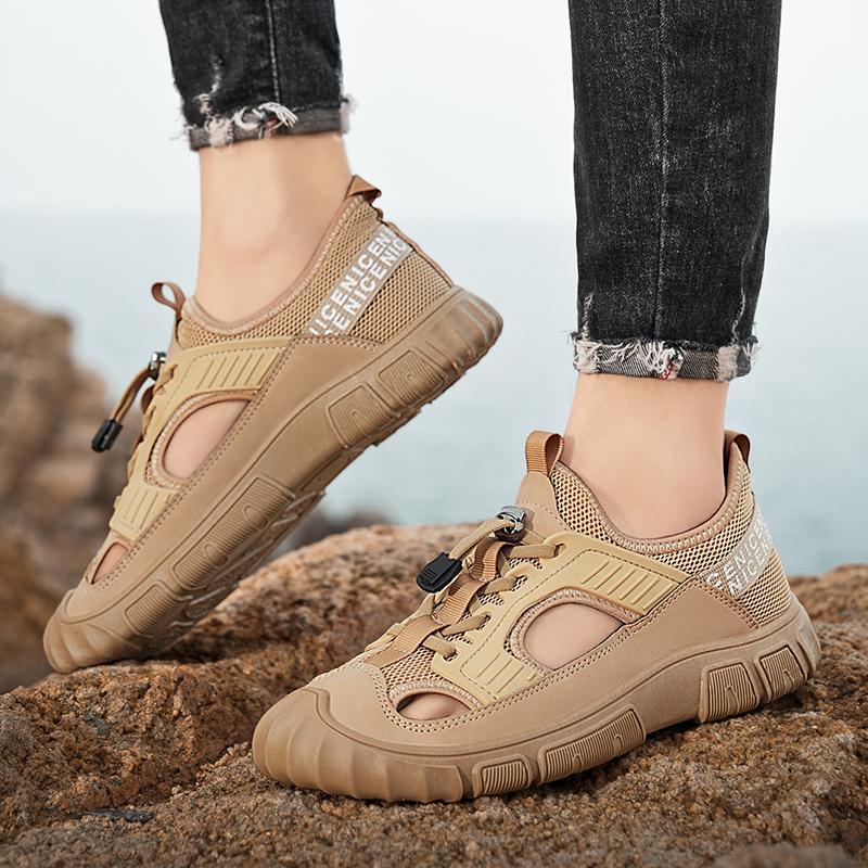 2025 Summer Man Sandals Mesh Perforated Breathable Outdoor Anti Slip Beach Thick Soled Lazy Fashion Casual Sandals for Men