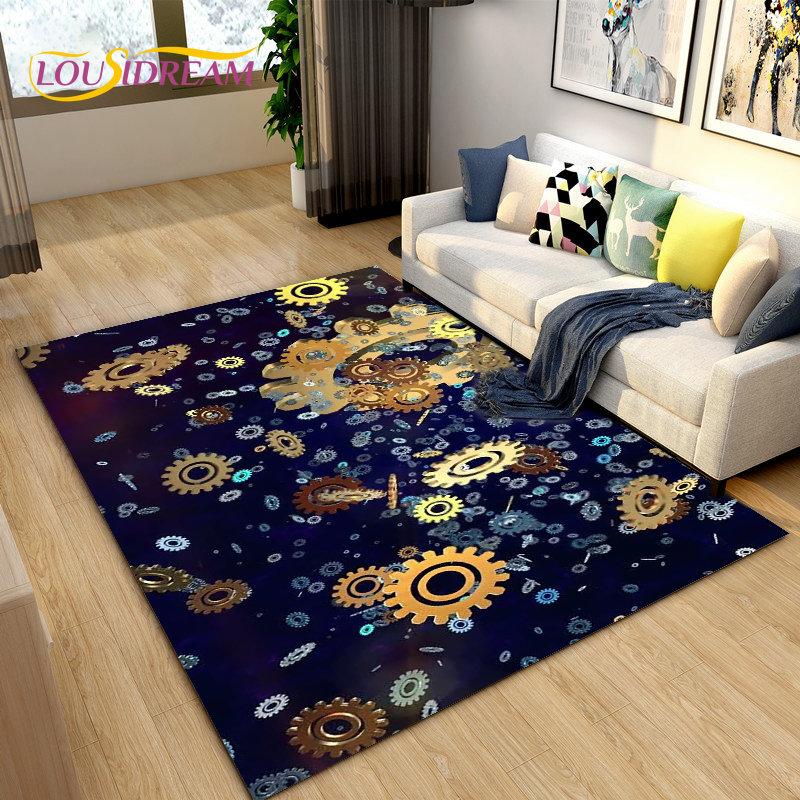 3D Steampunk Mechanical Cogs Gears Area Rug Large,Carpet Rug for Living Room Bedroom Sofa,Kitchen Doormat Non-slip Floor Mat