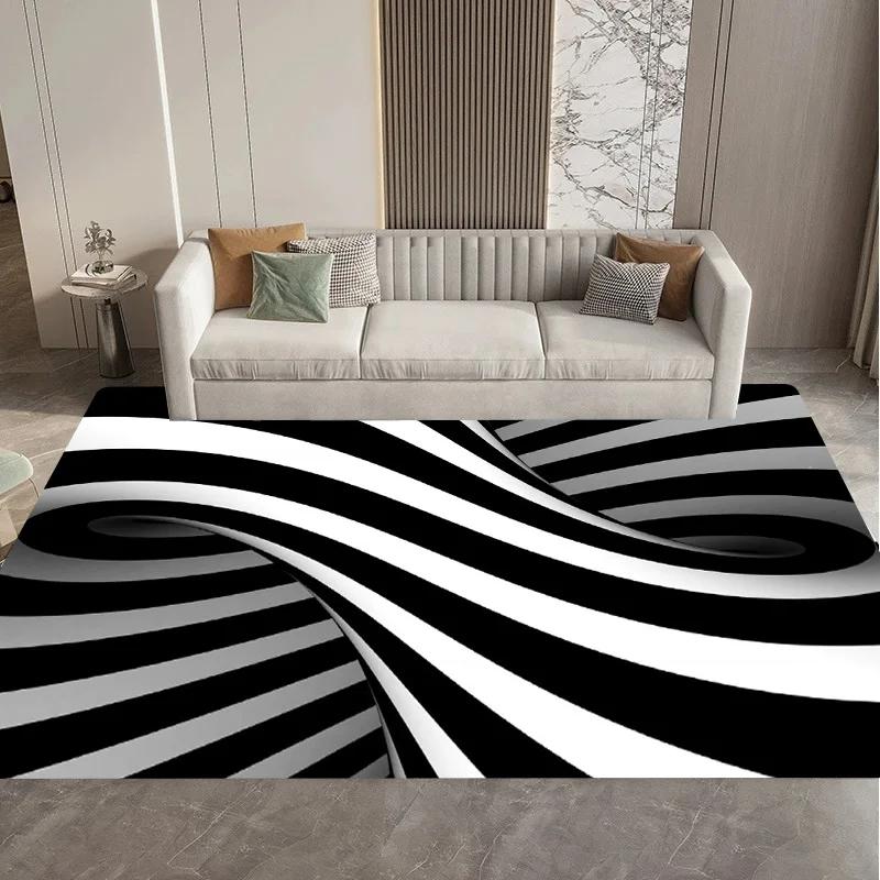 Visual 3D Black and White Grid Illusion Vortex Trap Mat Rug for Bedroom Sofa Living Room Decoration carpet