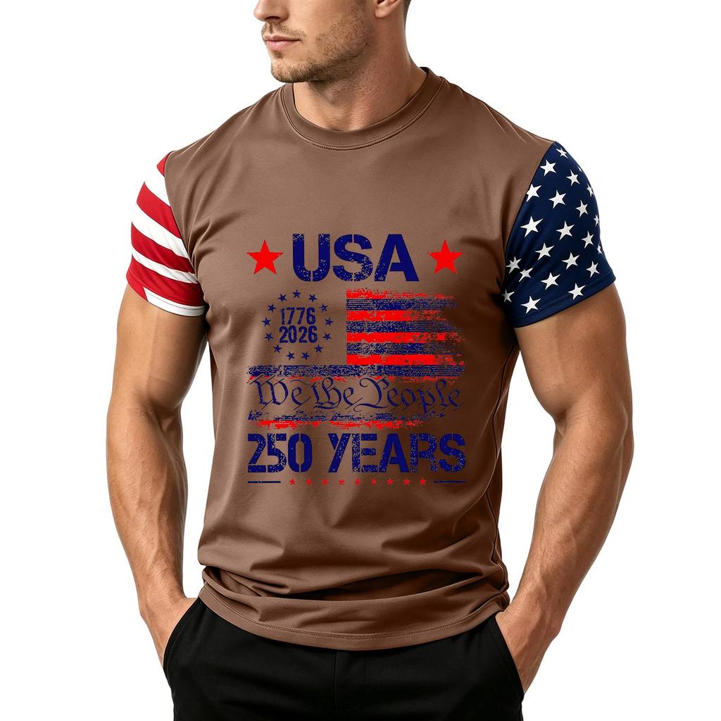 Men's Independence Day Flag Print Short Sleeve T-Shirt, Loose Casual Daily Summer Tops