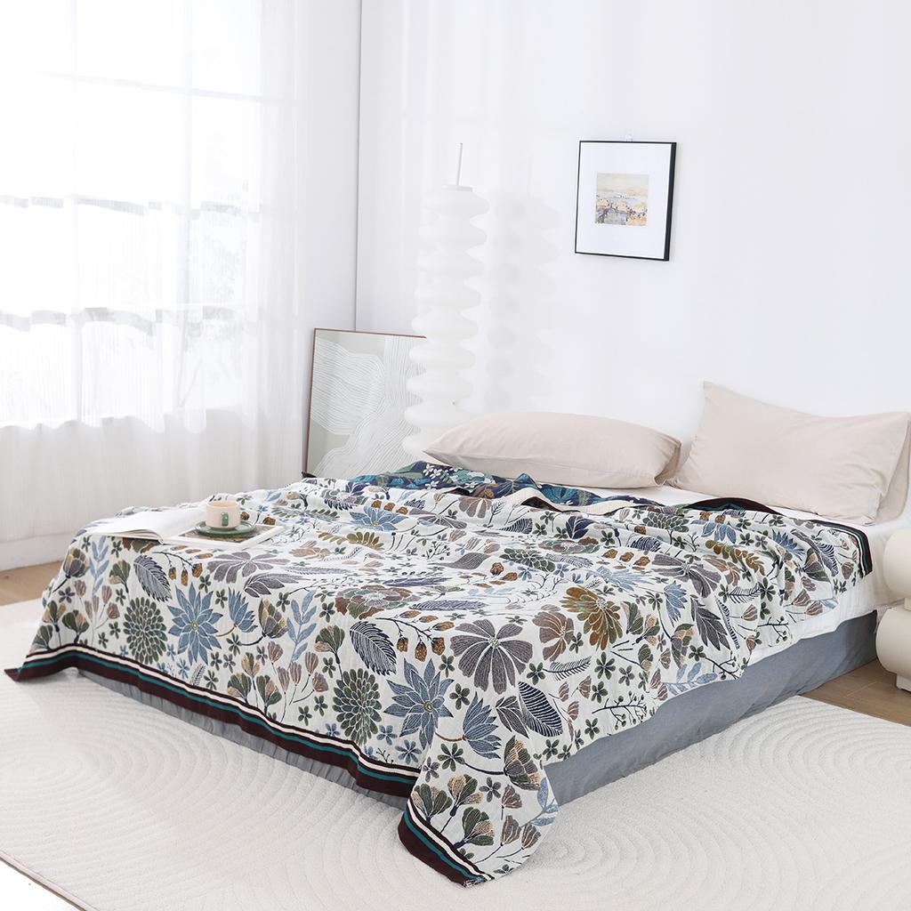 Floral Birds Cotton Towel Blanket, Bedspread For Bed, Sofa, Picnic, Travel, Yarn Dyed Jacquard, Mechanical Wash, 17 Styles